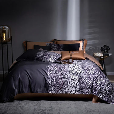 Luxury Black Purple Leopard Silky Soft 3D Digital Printing Duvet Cover, 1000TC Egyptian Cotton Bedding Set